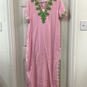 Lilly Pulitzer Pink Maxi Dress with Green Embroidery
